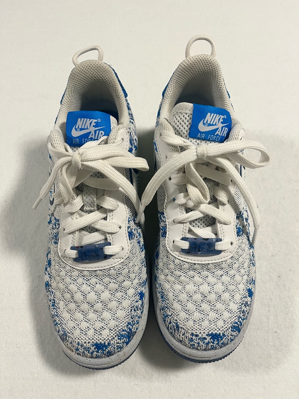 Nike Air Force Flynit White and Blue  Youth Knit Trainers  Size 5Y
